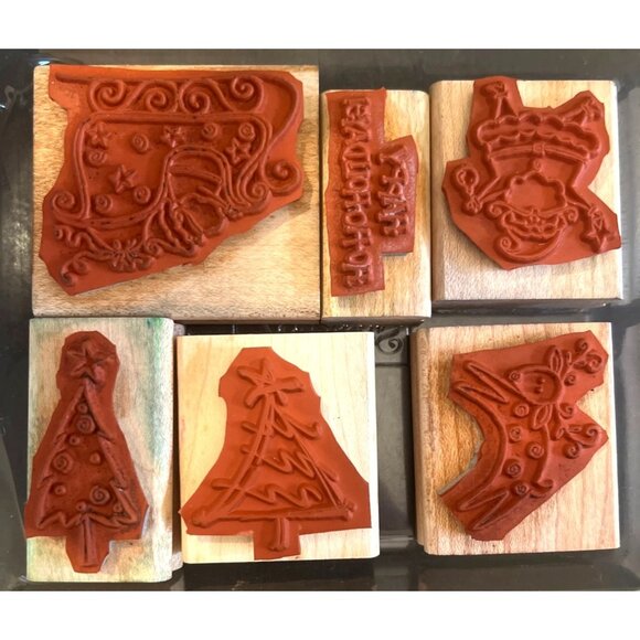 Stampin Up! Ho Ho Holidays 2003 Wood Mounted Rubber Stamp Set 6 Pieces - Picture 3 of 3